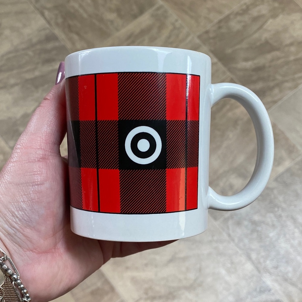 Target White Ceramic Mug with Red and Black Plaid - Team Member Gift, Never used